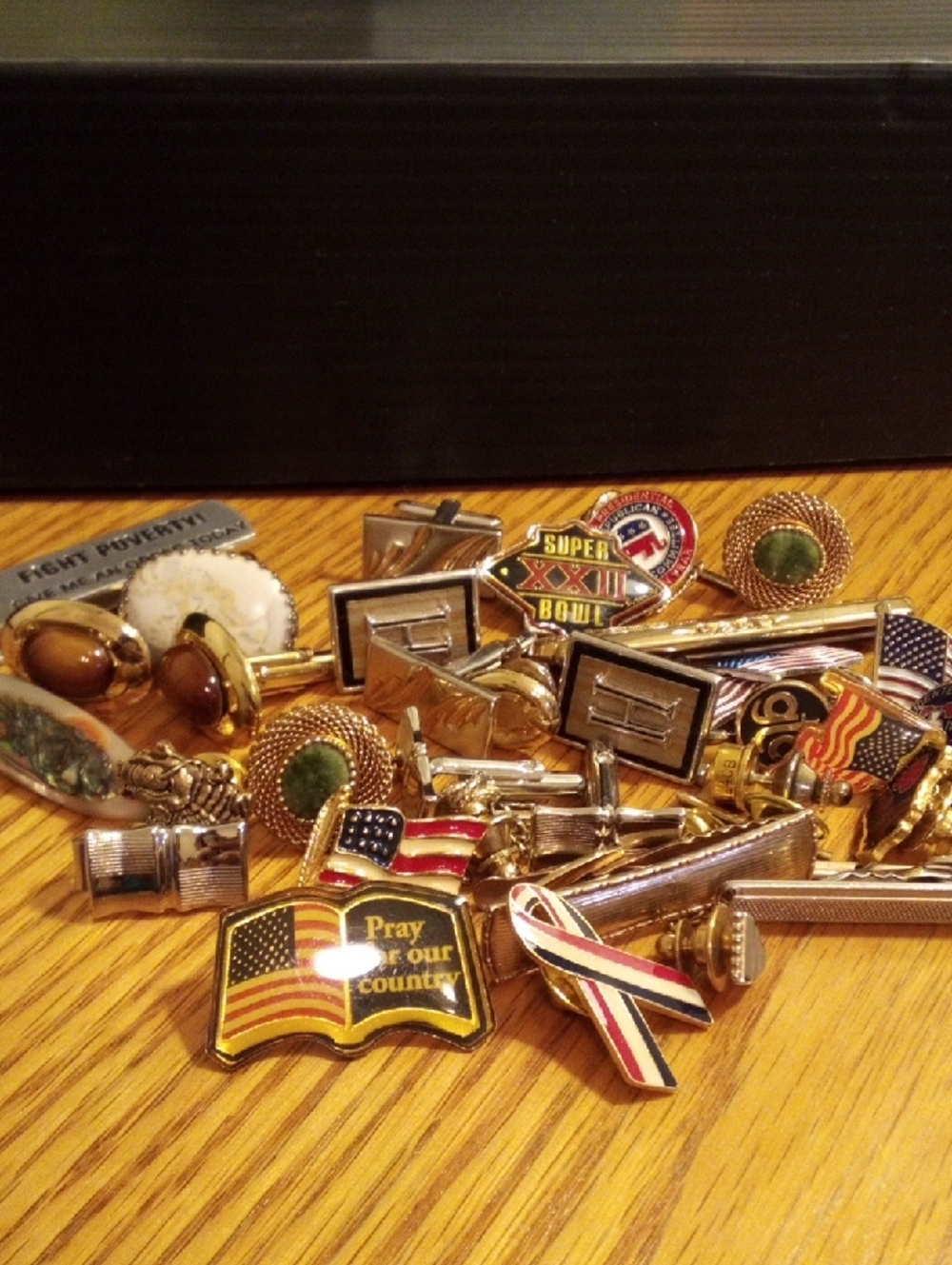 Gold And Silver Tone Flag & Ribbon Pins, Cuff Links, Clips -Miscellaneous